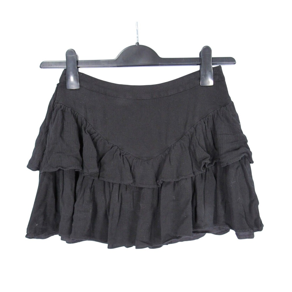 SUPERDOWN Solid Black RAYON CHALLIS Side-Zip TIERED A-Line MINI SKIRT Ruffle S